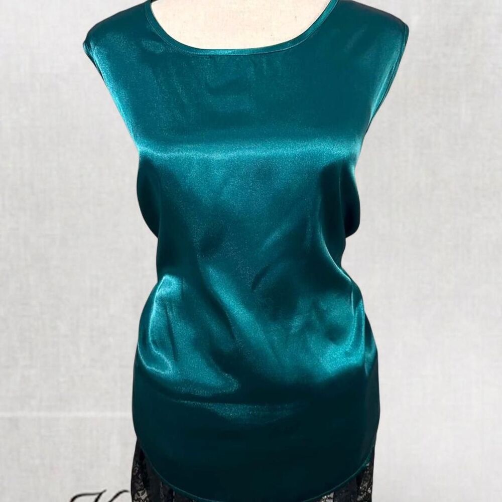 Glam Party Teal Satin Sleeveless Top